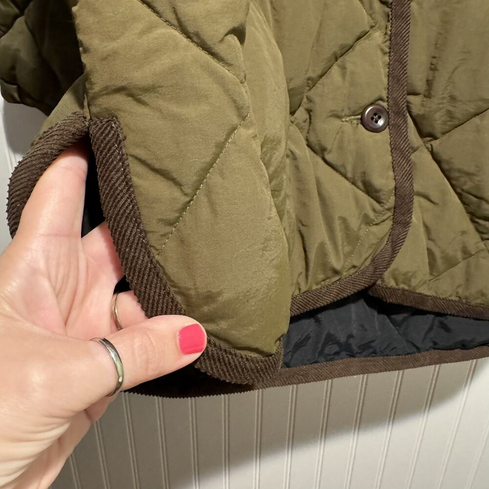 Alex Mill Quinn Quilted Nylon Jacket Olive Green Size Medium Corduroy Collar - Picture 3 of 9